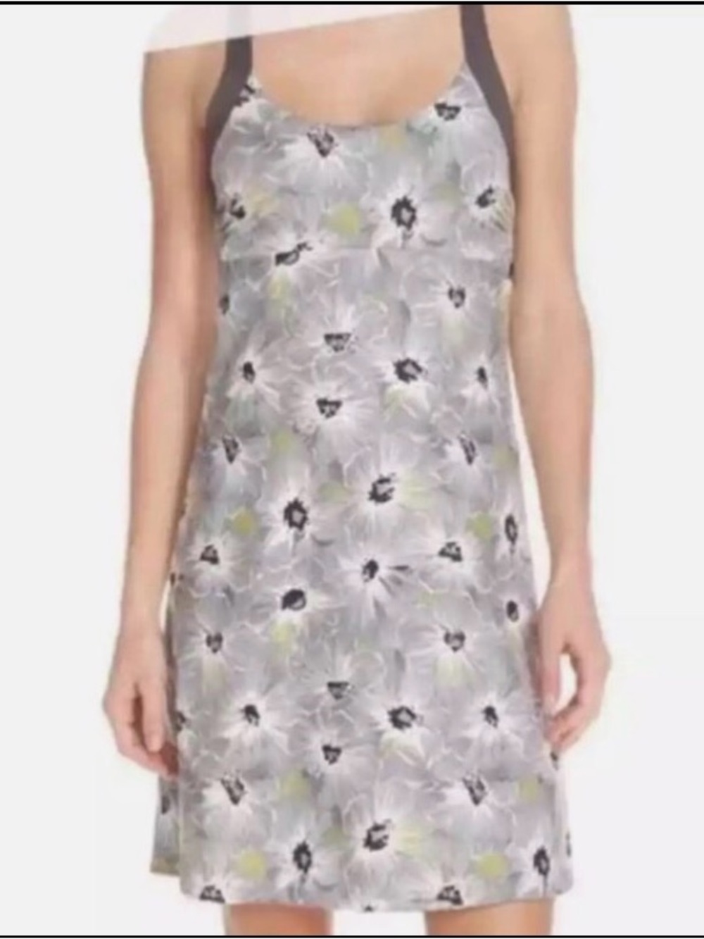 Patagonia Dress M Gray Floral Morning Glory Jersey Knit Cross Back Shelf Bra